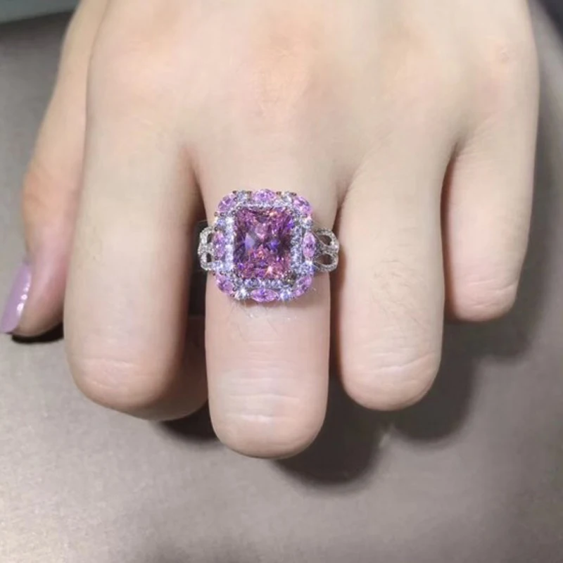 

MOONROCY Silver Color CZ Purple Yellow Rings Cubic Zirconia Crystal Wedding Ring for Women Girls Jewelry Dropshipping Gift