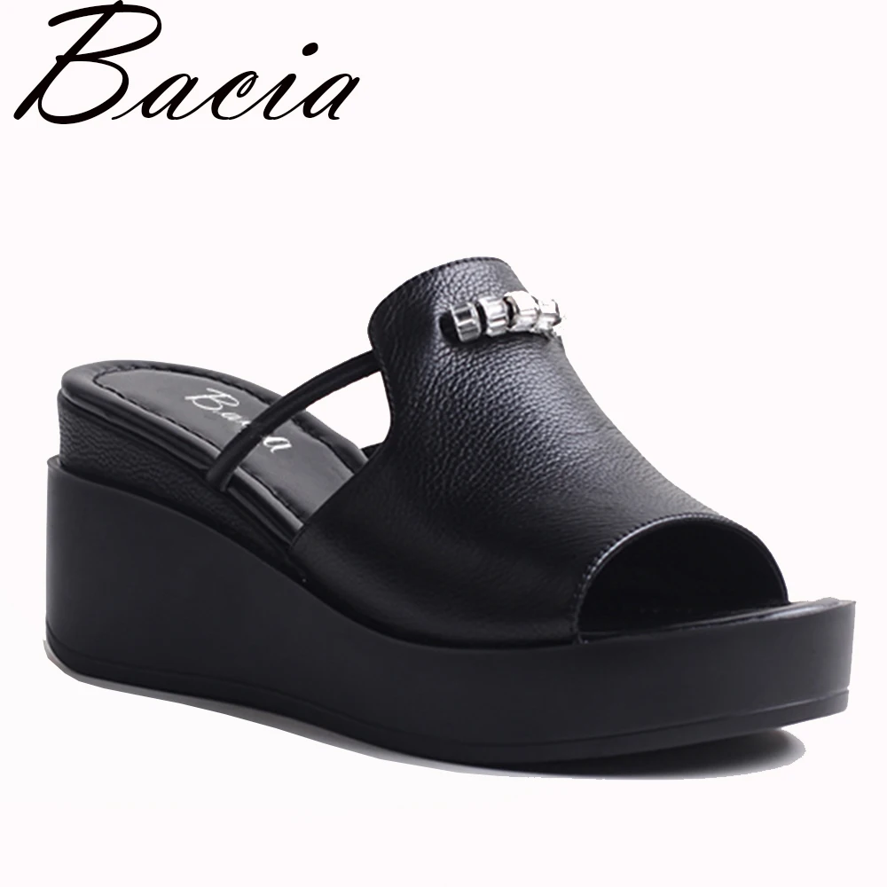 

Bacia Sandals 2017 Cow Leather High Platform Shoes Fashion Women Summer Slippers Genuine Leather Women Shoes 35-41 Size VXB004
