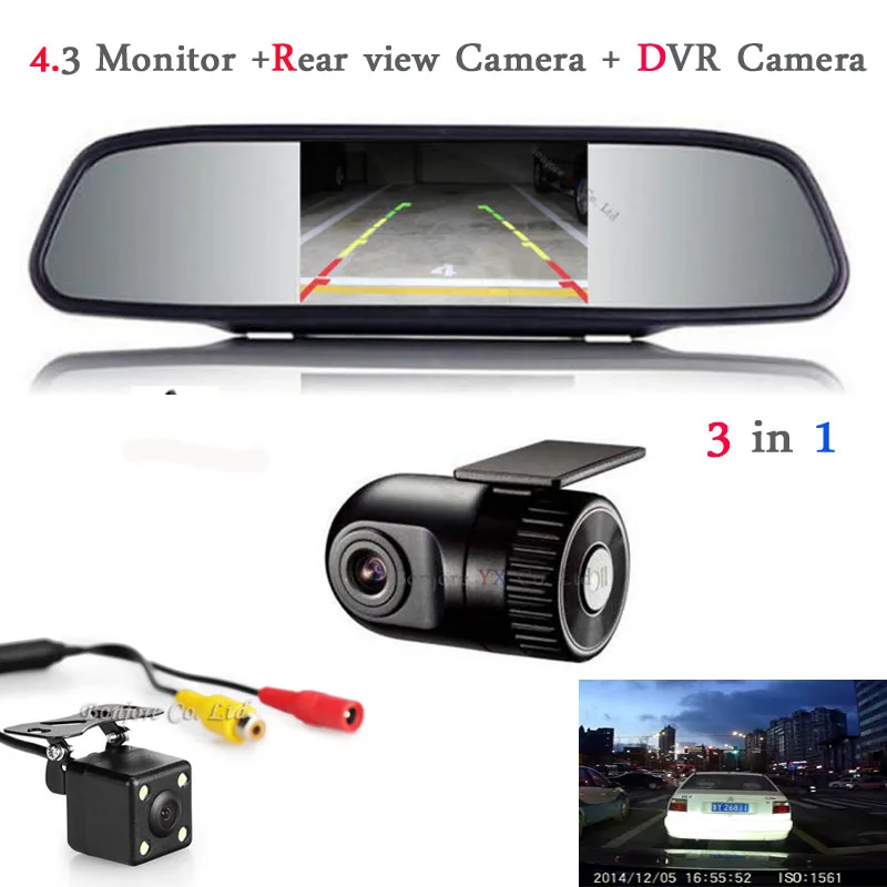 Car Monitor Mirror TFT LCD Display Car DVR Camera Dash Cam Hidden Car DVR Recorder with Rear view camera with monitor Parking