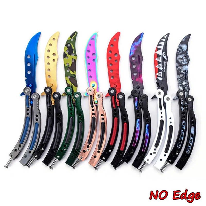 

11 Colorful Stainless Steel CS GO Butterfly in Knife Practice Training Tool Counter Strike Game Folding Knife Karambit NO Edge