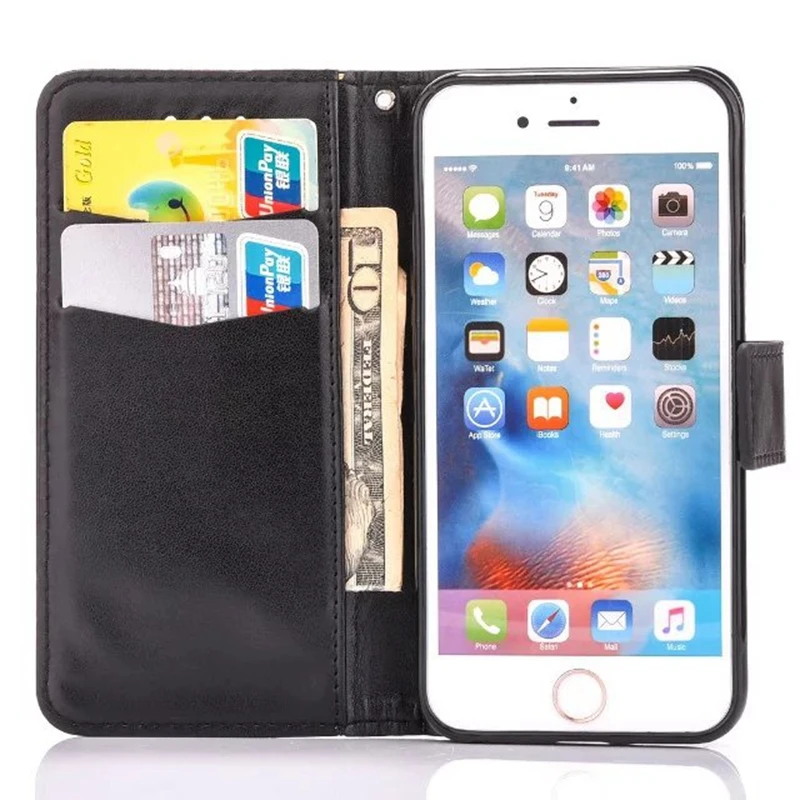 Чехол для iphone5 5S SE 6 6S 6PLUS 7 7PLUS с откидной крышкой из искусственной кожи + ТПУ