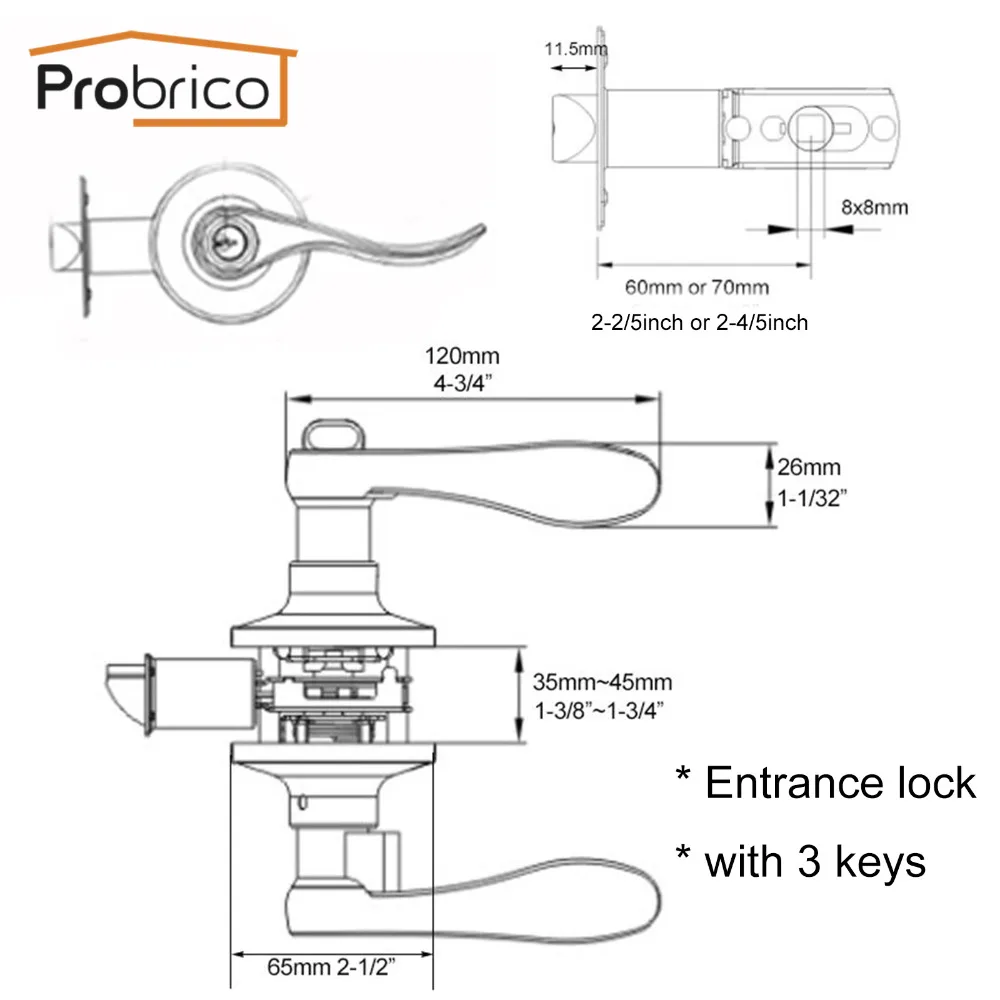 Probrico дверная ручка для межкомнатных дверей масло втирают бронзовый замок безопасности вход с ключом, как Передний Задний рычаг цилиндр Аппаратные средства
