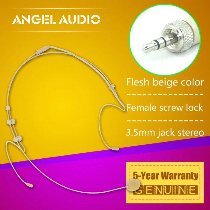 

Free Shipping Flesh Colour Female Screw Thread Lock 3.5 mm Jack Stereo Plug Headset Microphone For Wireless BodyPack Transmitter