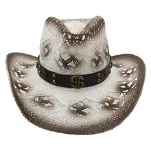 Женская и Мужская Западная ковбойская шляпа с модной лентой для денег, ручная работа, плетеная пляжная Солнцезащитная Женская ковбойская шляпа, размер 58 см