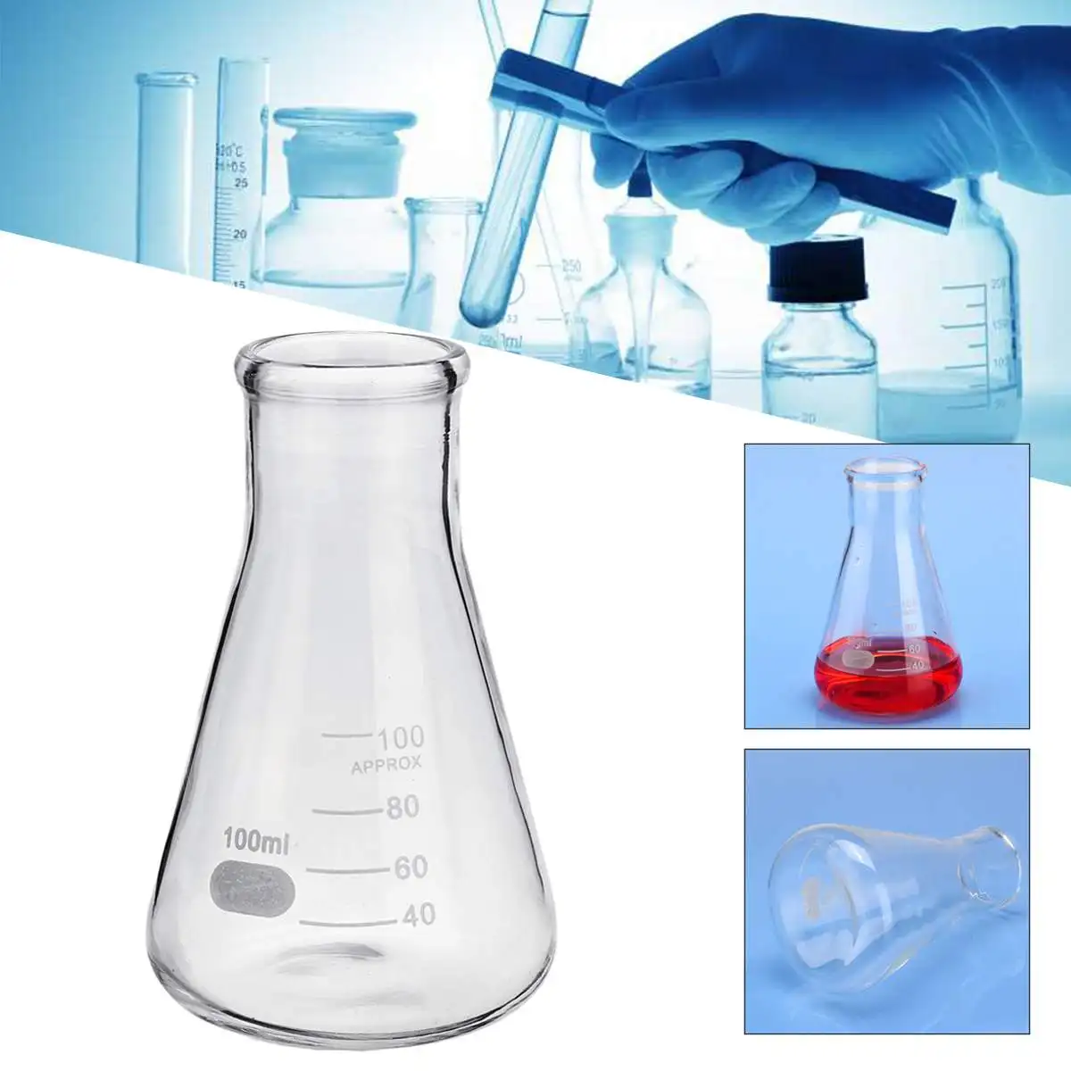 

50 100 250ML Transparent Lab Conical Flask Glass Scientific Glass Erlenmeyer Flask Safe Glassware Laboratory School Supply
