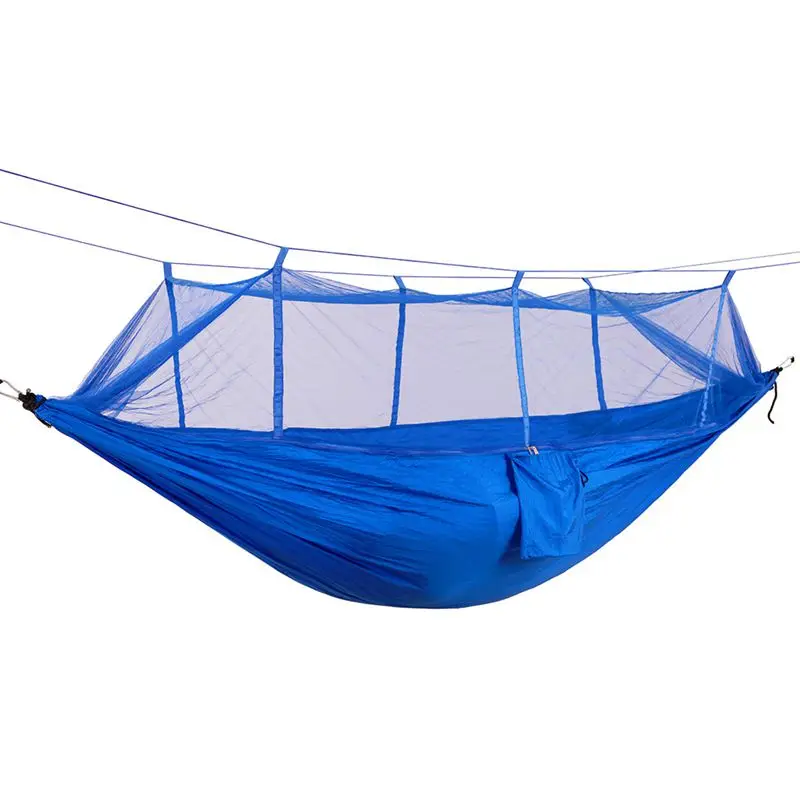 Портативный высокопрочный парашютный тканевый гамак для кемпинга, подвесная кровать с москитной сеткой, спальный гамак, синий