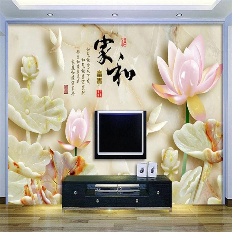 

beibehang Jade carving lotus Custom 3D wall mural wallpapers for living room beautiful new photo wall paper roll papel parede