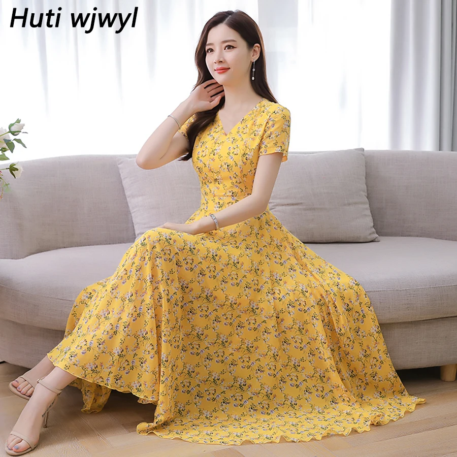 

2019 Women Floral Chiffon Boho Maxi Dress Summer Vintage Elegant 3XL Plus Size Print Beach Midi Sundress Bodycon Party Vestidos