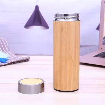 

Bamboo Stainless Steel Water Bottle Vacuum Insulated Travel Vacuum Cup with Tea Infuser Strainer 450ML