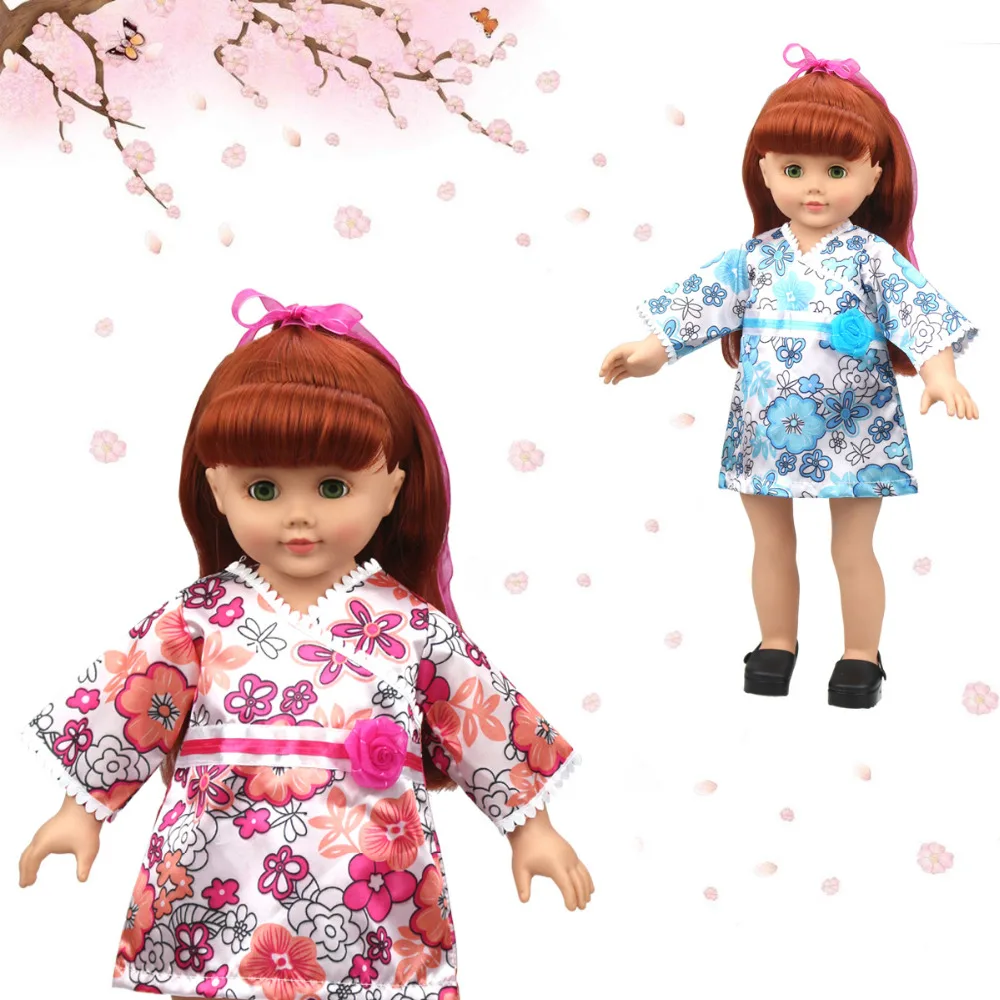 American Girl Doll Clothes Doll Accessories pink&blue Japanese floral d...