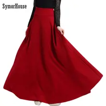 Большой ярд 5XL Новое поступление плиссированная элегантная юбка красный черный сплошной цвет длинные юбки для женщин Высокая талия Винтаж большие качели офис saia