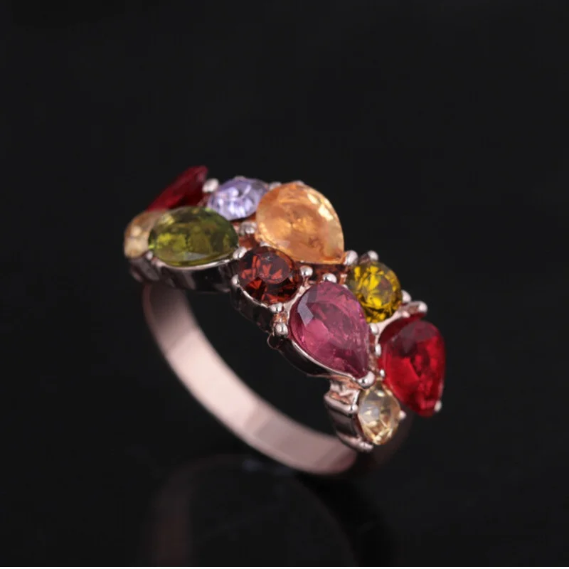 

H:HYDE Unique Design Rose Gold Color Fine Ring for Female Wedding with AAA Colorful Cubic Zircon Bijouterie