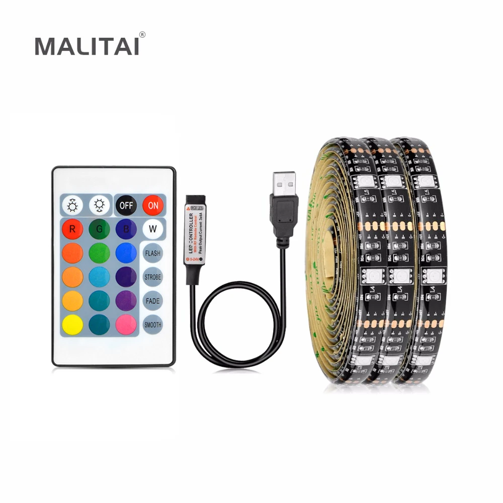 

USB TV LED Strip light 5V RGB 5050 NOT Waterproof Tape Ribbon 1M 2M For TV Background Bias Lighting Christmas Desk Decoration