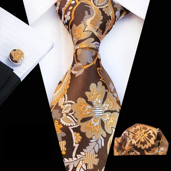 

3 Pcs/Set 3.15" Men's Woven Formal Ties Set Floral Gravata with Cufflink Pocket Square