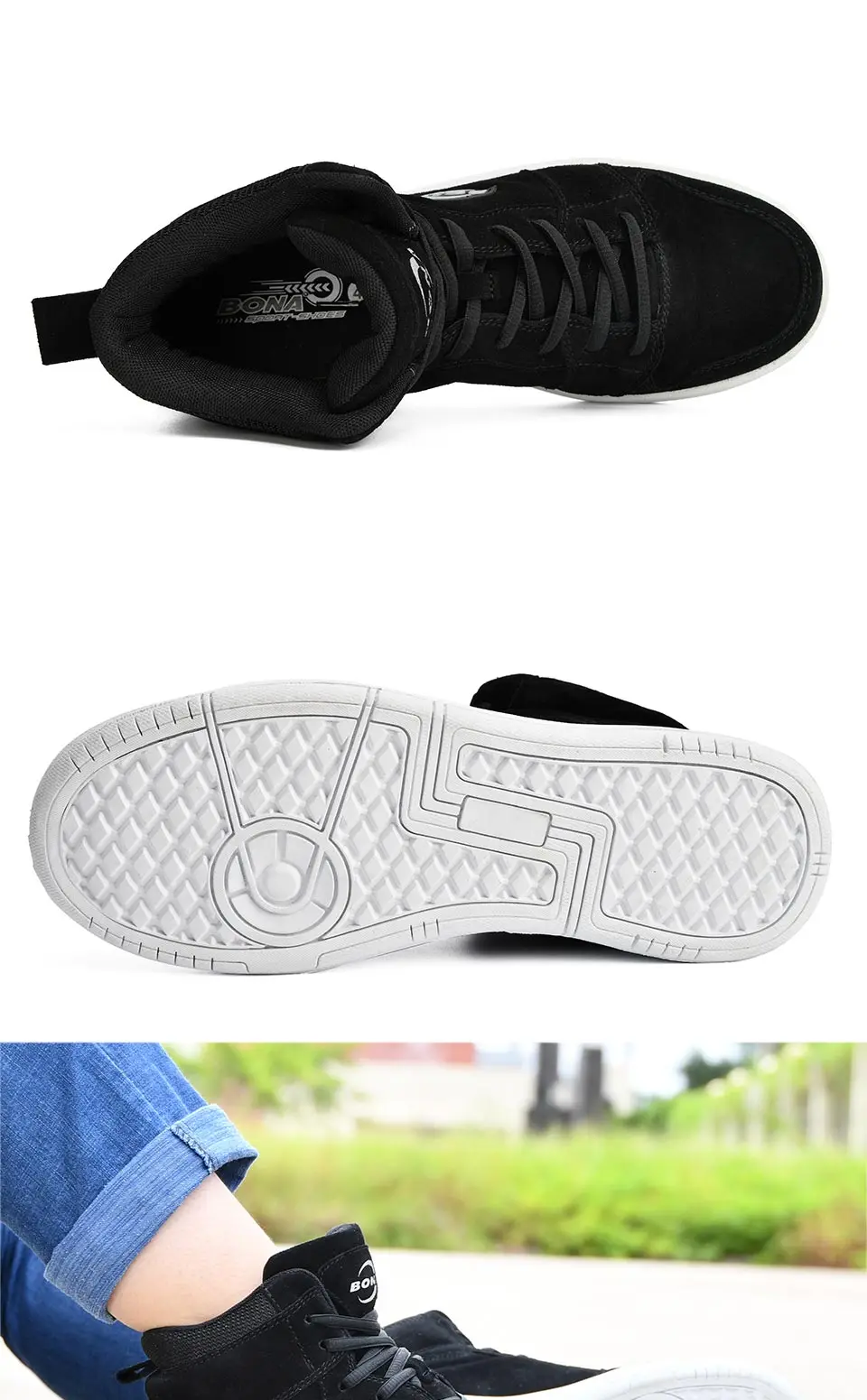 BONA/высокие кроссовки; Мужская замшевая обувь на шнуровке для скейтбординга; сезон весна-осень; Классическая обувь; мужские кроссовки на плоской подошве для прогулок