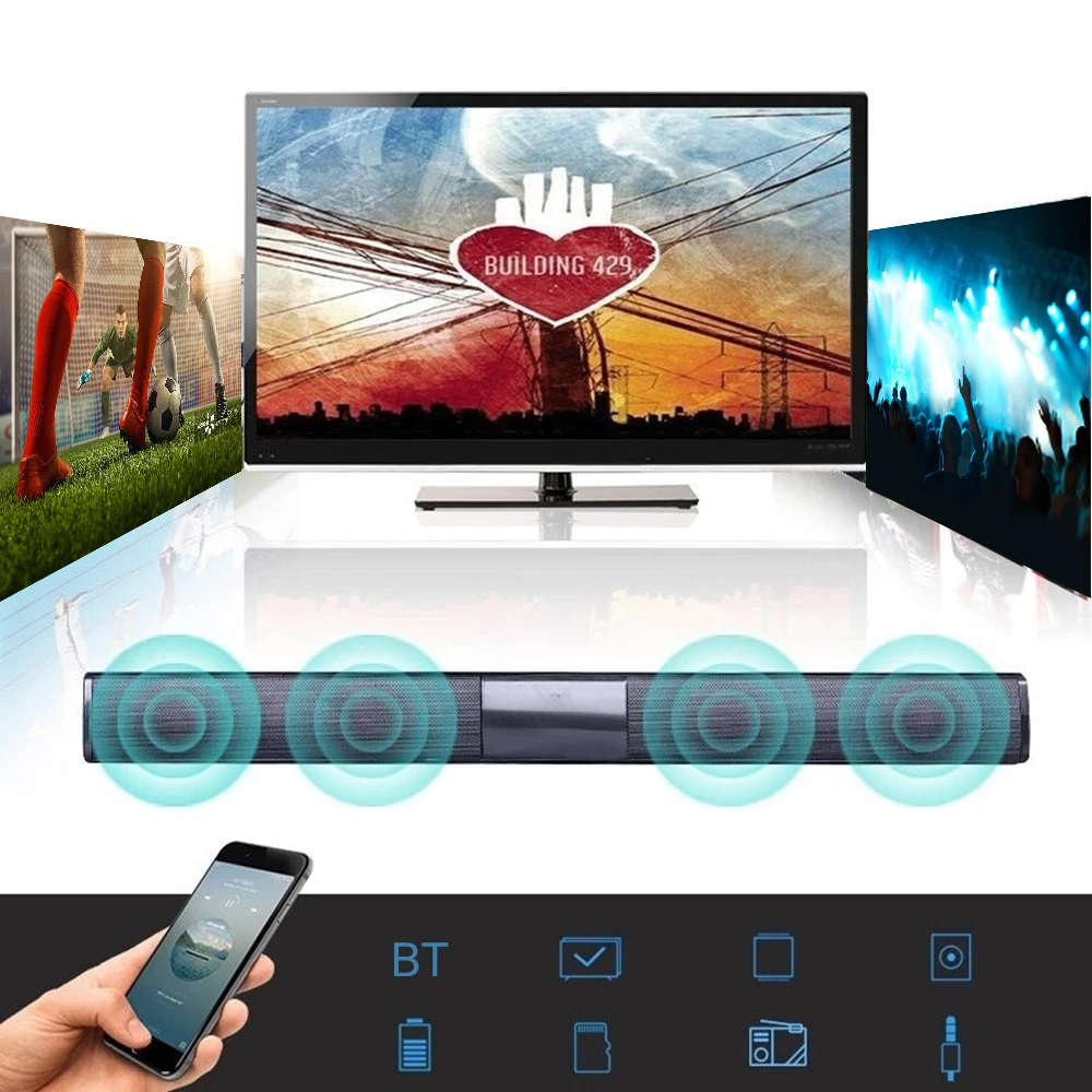 20W Portable Wireless Column Soundbar ​​Bluetooth-compatible Speaker Powerful 3D Music Sound bar Home Theater Aux For TV PC