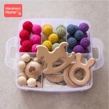

60pc Baby Wood Teether Diy Nursing Bracelets Necklace Beech Rodent Ring Crochet Bead Pacifier Pendant Chain Clip Baby Rattle Toy