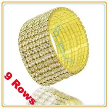 9 ряда Rhinestone браслет кристалл натяжные золотой браслет теннис