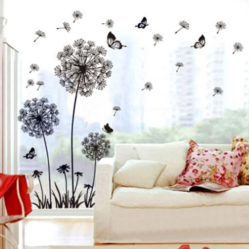 

Butterfly Flying In Dandelion bedroom stickersPoastoral Style Wall Stickers Original Design PVC Wall Decals for Kids Rooms