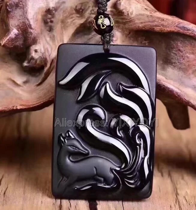 100% beautiful Chinese Black Natural A Obsidian Carved Kwan-yin pendant 