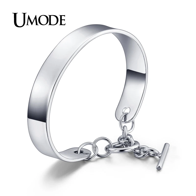 

UMODE White Gold Color Plain Cuff Bracelet For Women Toggle Clasp Christmas Gift Unique Design Fashion Jewelry Armbande UB0096B