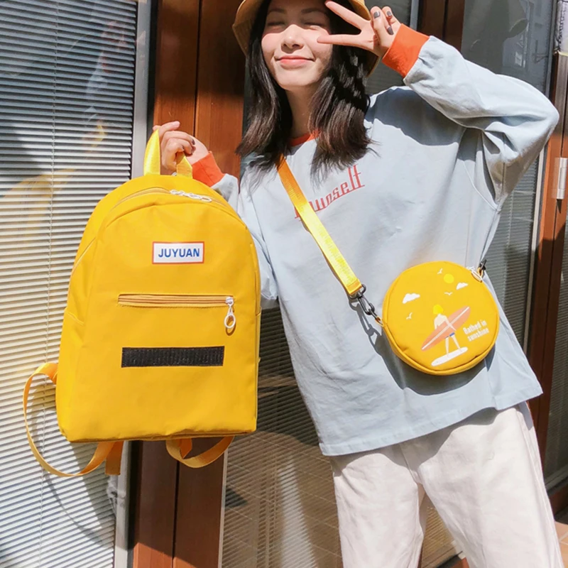 

2pcs/Set Casual Canvas Bagpack Women Korean Style Printing Student School Bags for Teenage Girls Large Capacity Travel Backpack