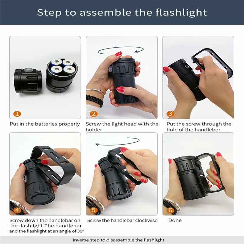 Discount 80m LED Diving Flashlight Photography Light Underwater IPX8 Waterproof Torch Lamp Super Bright Flashlight Bicycle Light 40OT18 7