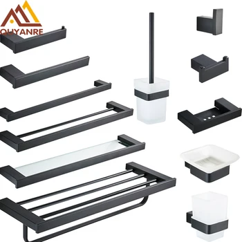 

Matt Black Bathroom Hardware Sets Toilet Paper Holder Towel Bar Shelf Brush Holders Hooks Soap Dispenser Bath Hardware Sets