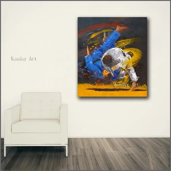 

Large size best Oil Painting strength skill JUDO picture Wall art canvas paintings handpainted portrait pictures for living room