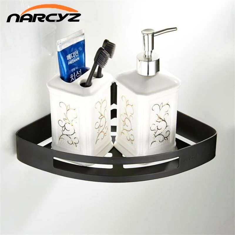 

Wall-mounted high-quality 304 stainless steel black monolayer fan-shaped bathroom corner toilet storage triangle basket 9110K