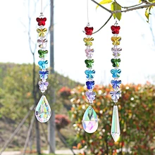 H&D Chandelier Crystal Prism Rainbow Butterfly Beads Chakra Hanging Suncatcher Window Hanging Crystals Ornament,Set of 3