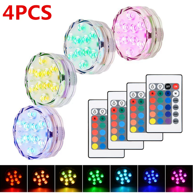 

RGB Submersible LED Underwater Light 10leds Battery Operated IP67 Waterproof Lamp Swimming Pool Light For Wedding Celebration