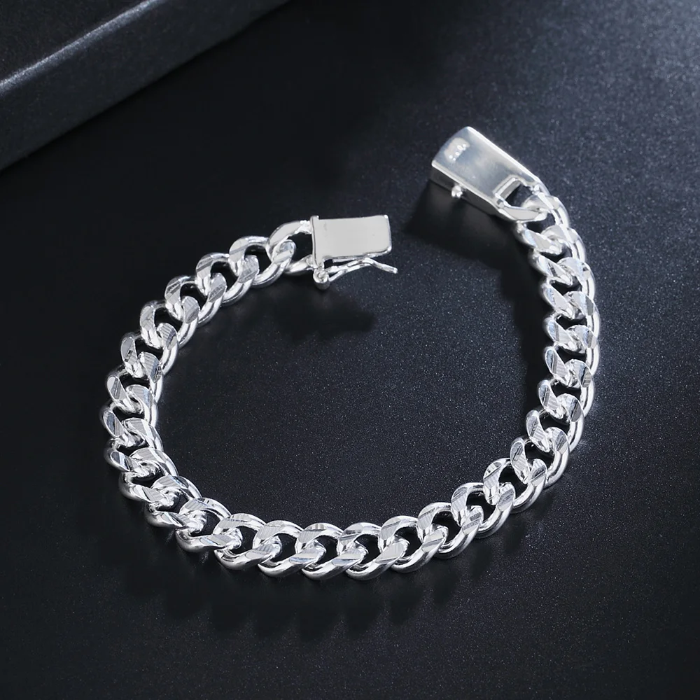 

Beautiful Elegant wedding women men silver color 10MM Solid chain Bracelet high quality fashion classic jewelry , JSH-H032