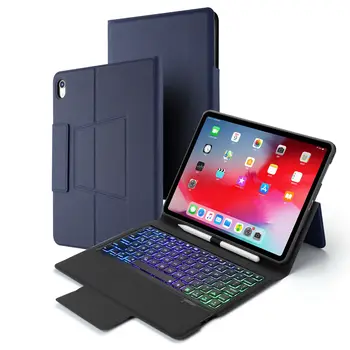 

for iPad Pro 11 Inch 2018 Bluetooth Keyboard Leather Case with 7 Color Backlight Keyboard Flip Stand Tablet Case with Pen Holder
