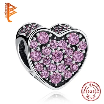 

BELAWANG Dazzling Cubic Zirconia Sweet Heart Bead Fit Charm Bracelets&Bangles for Women Authentic 925 Silver Jewelry Accessories