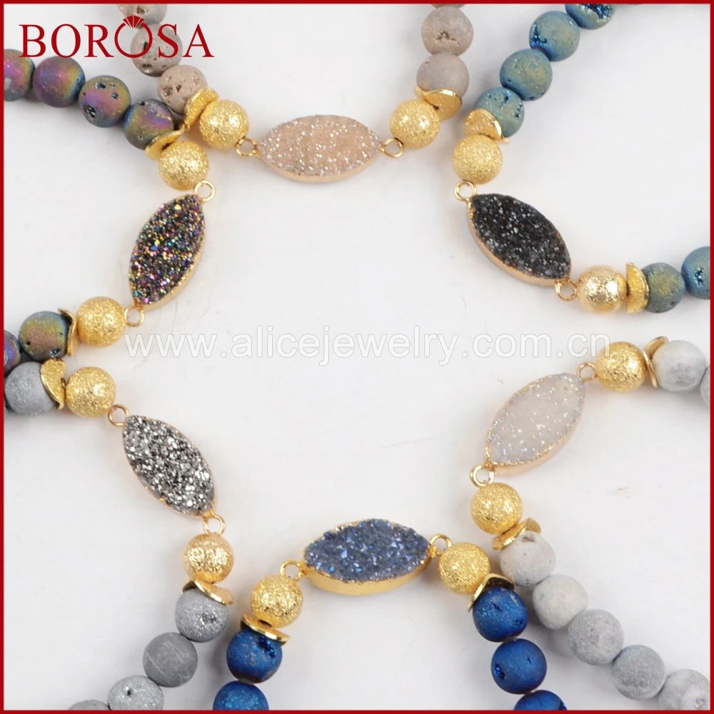 BOROSA 5 шт ручной работы Druzy браслеты для женщин золотой цвет маркиза и 8 мм Радуга