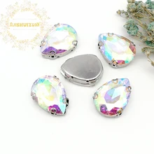 ¡Mejor venta! AB cristal gota de agua cristal con forma coser en diamantes de imitación con D-SHAPE garra boda Diy vestido y zapatos