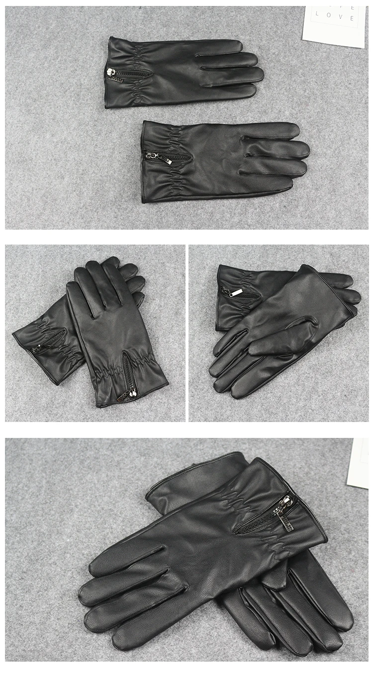 Зимние перчатки longkeader из искусственной кожи с сенсорным экраном, мужские перчатки на молнии, теплые варежки Luvas для вождения, мужские черные перчатки 364