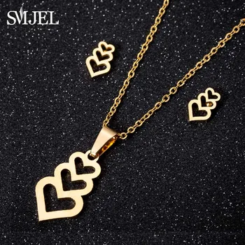 

SMJEL Women Heart Jewelry Sets Gifts Girl Hollow Heart Necklace Earrings Fashion Indian Wedding Women Accessories Friendship