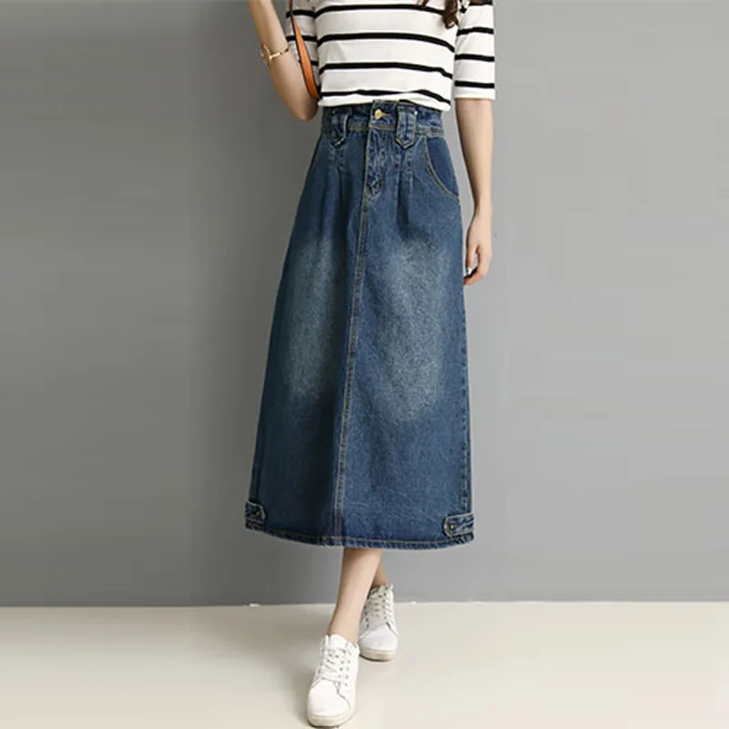 

2019 female skirt Spring and Autumn New Retro Vintage Loose Casual Denim skirts Womens / Women's midi skirt / jeans woman