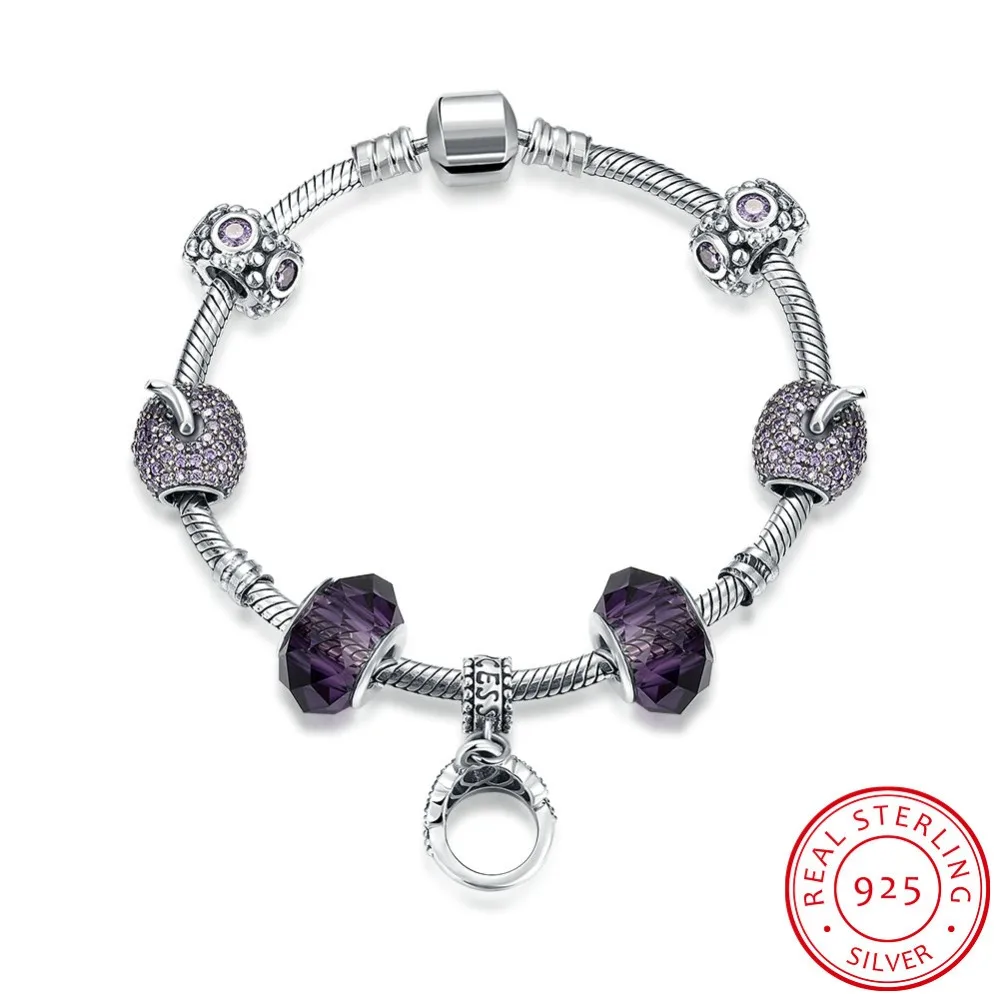 

925 Sterling Silver Bracelets for Women 2016 High Quality Jewelry Vintage Glass Bead Bracelet Bangle Fit Charm Bracelet Femme