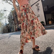Корейский стиль горячие пляжные летние женские юбки с цветочным принтом элегантные плиссированные женские юбки с высокой талией Vestidos отличное качество