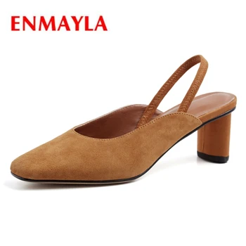 

ENMAYLA Genuine Leather Square Toe Women Shoes Zapatos De Mujer High Heel Shoes Size 34-40 ZYL1997