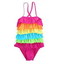 Повседневный купальник радужной расцветки для маленьких девочек, многослойный купальник пляжная одежда