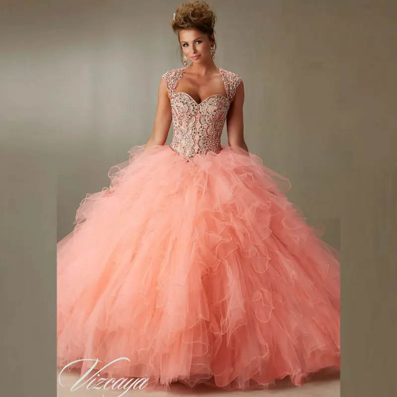 Vestidos de 15 Anos Ball Gown Quinceanera Dresses Bead Bodice 2016