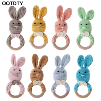 

Baby Bunny Ear Teether Wooden Teething Ring Newborn Sensory Toy Shower Gift