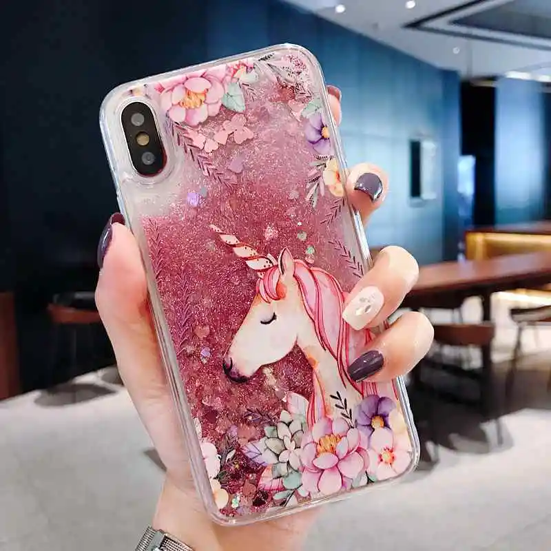 Единорог Фламинго цветок динамический жидкий зыбучий песок чехол для OPPO F1S F3 F5 F7 F9