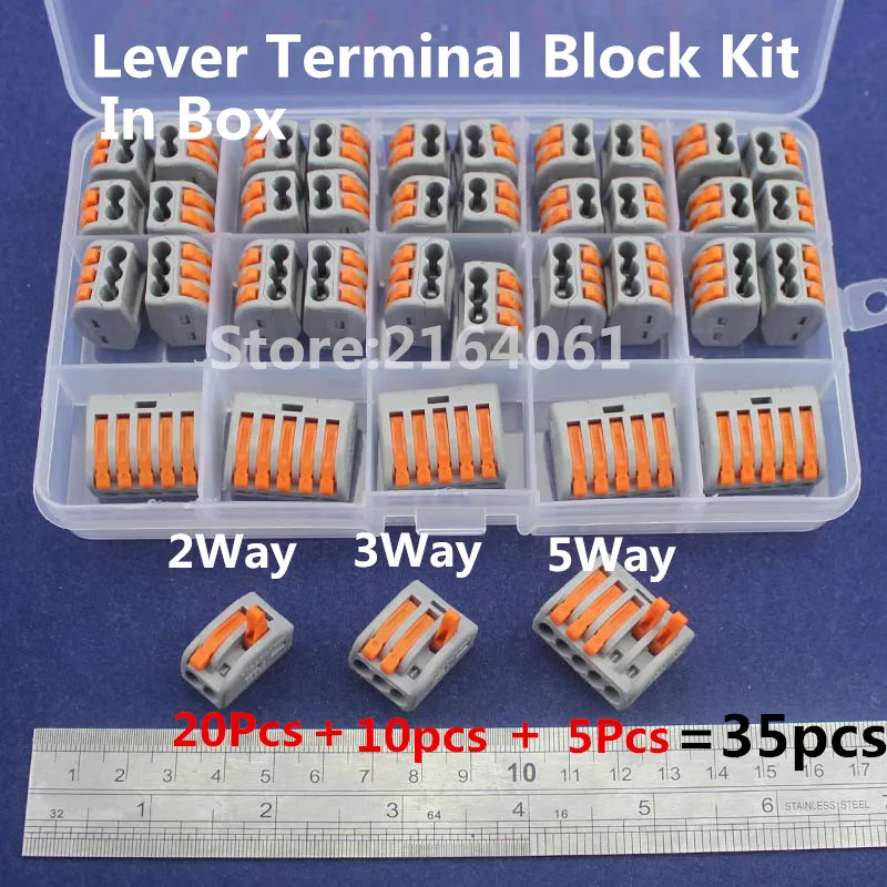 

35Pc connector Kit in box Terminal Block Lever Lock Clamp PCT 212 213 215(412 413 415) Universal Compact Wire Wiring Connector