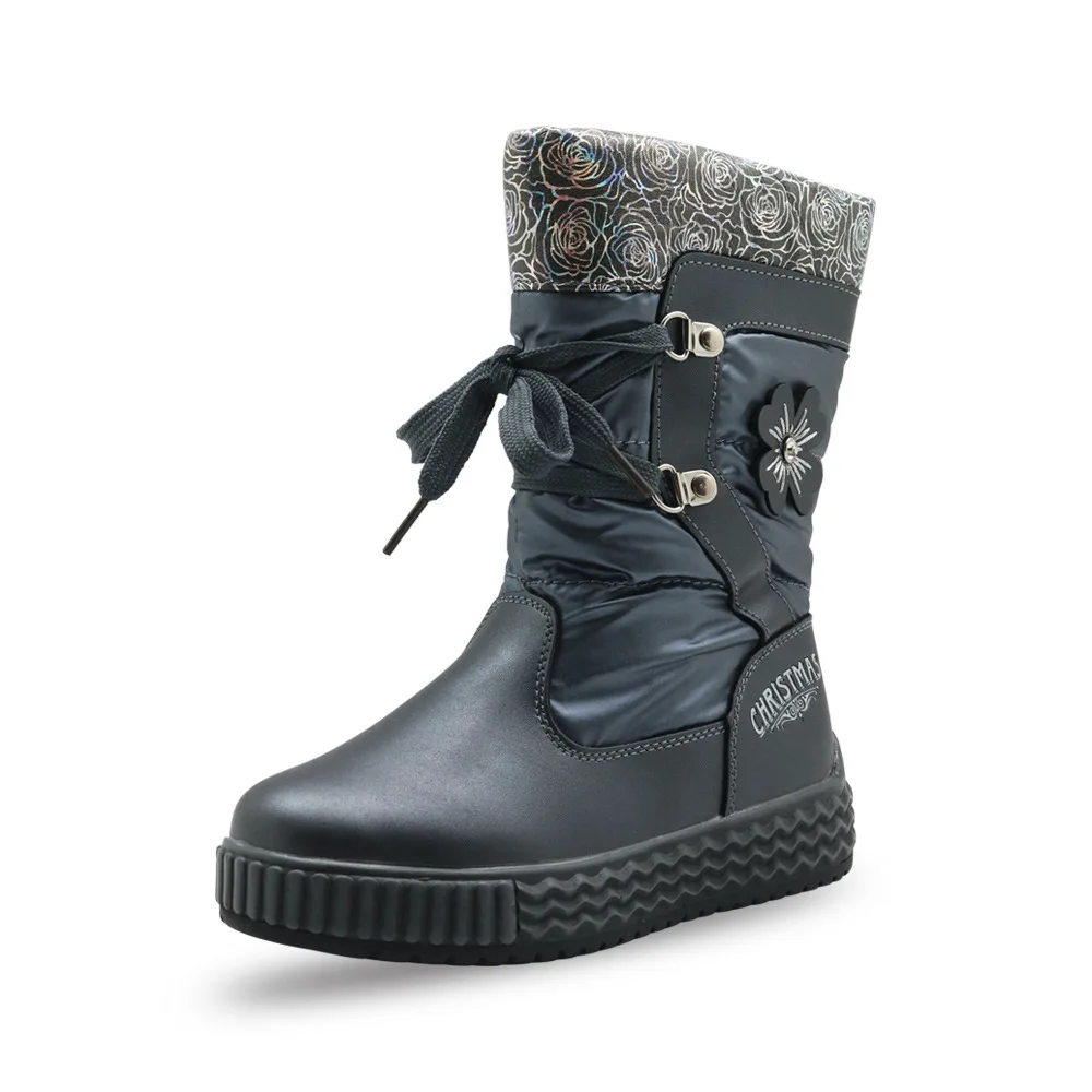 

Mudipanda 2018 winter Boots new flower children's shoes girls warm waterproof non-slip pu leather Boot Kids thick snow boots