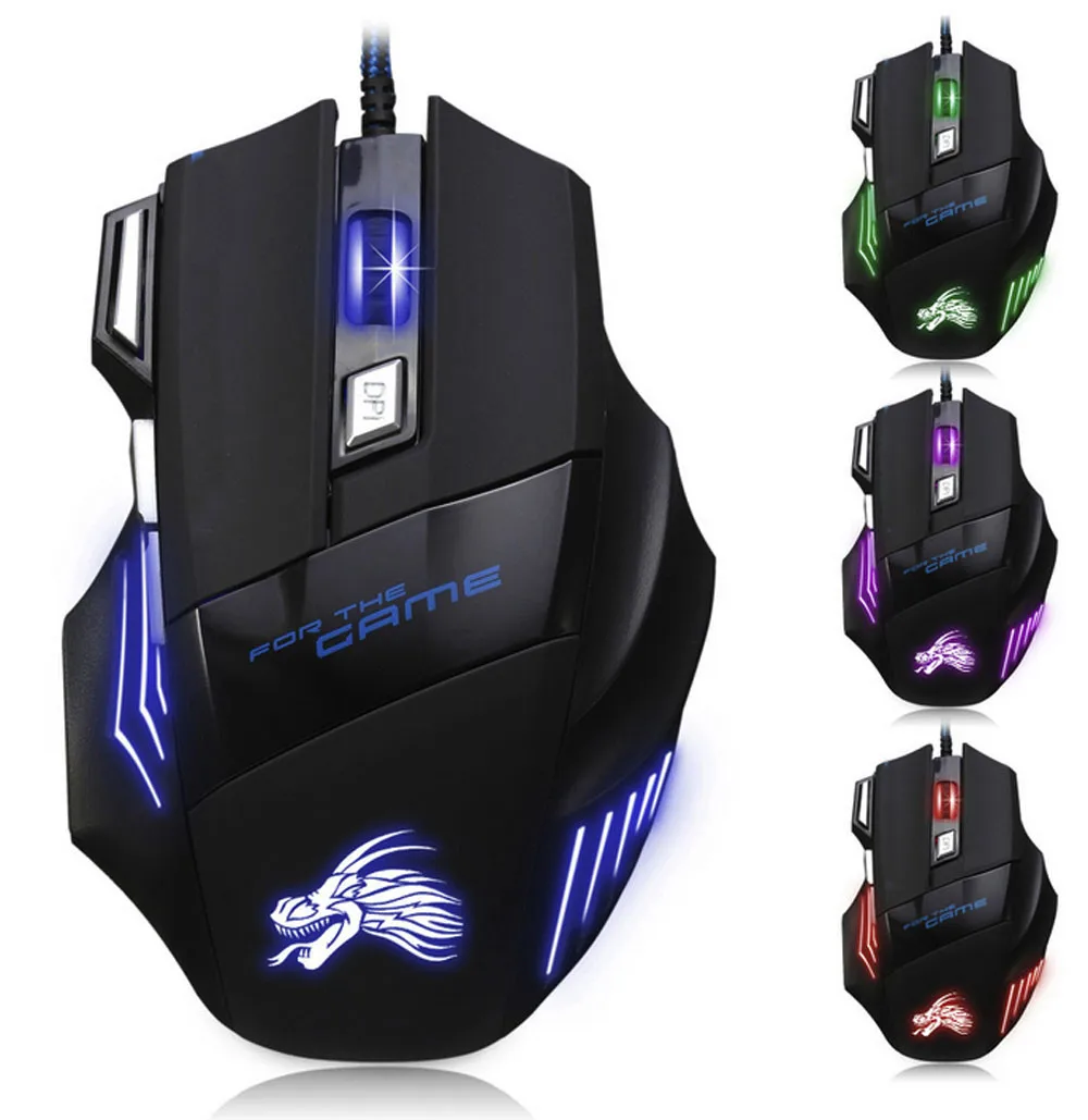 

5500DPI Wired Gaming Mouse Professional 7 Buttons Adjustable USB Cable LED Optical Gamer Mouse for Computer Laptop PC Mice Black